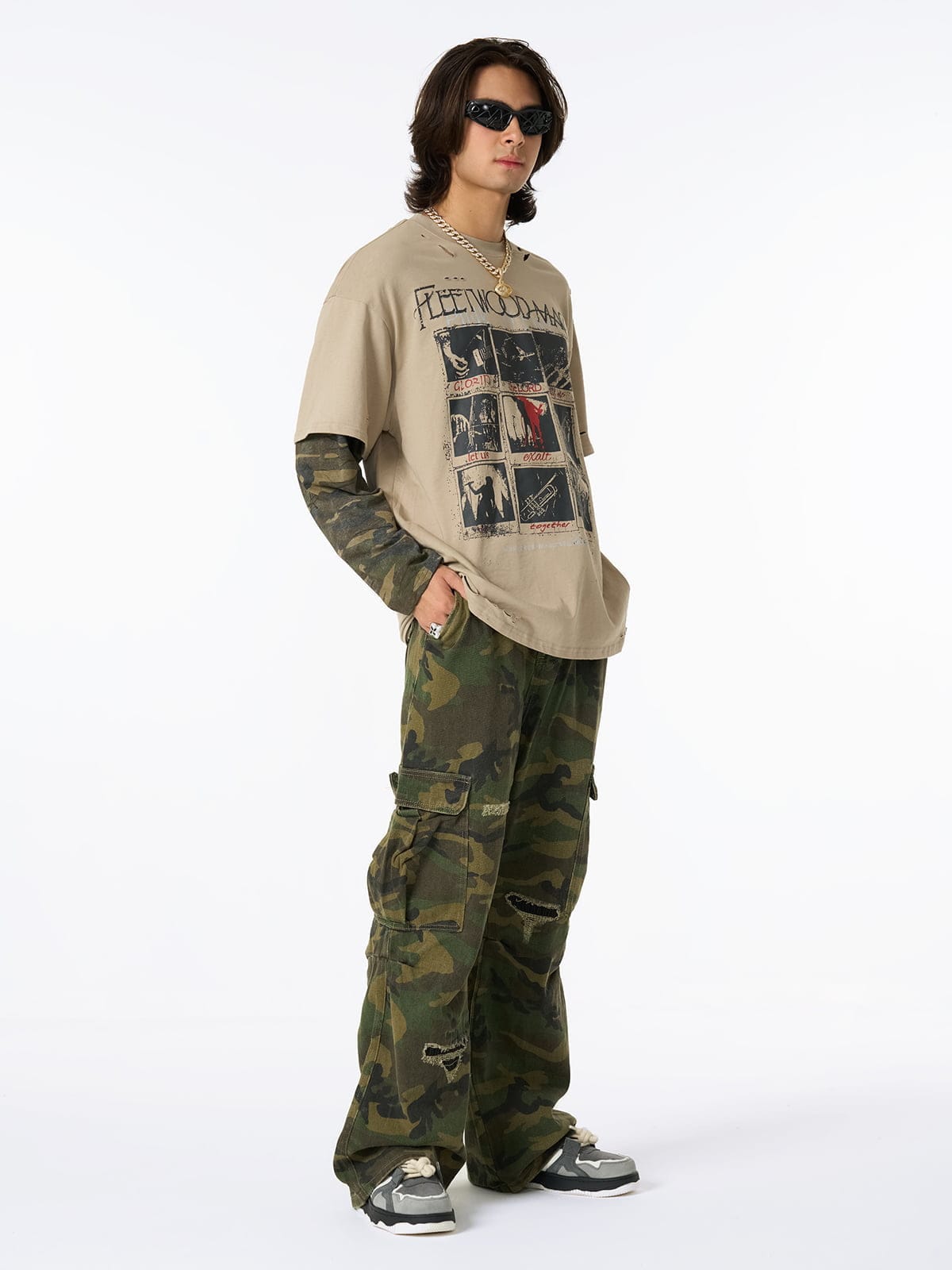 Camiseta de manga larga "Camuflaje desgastado"