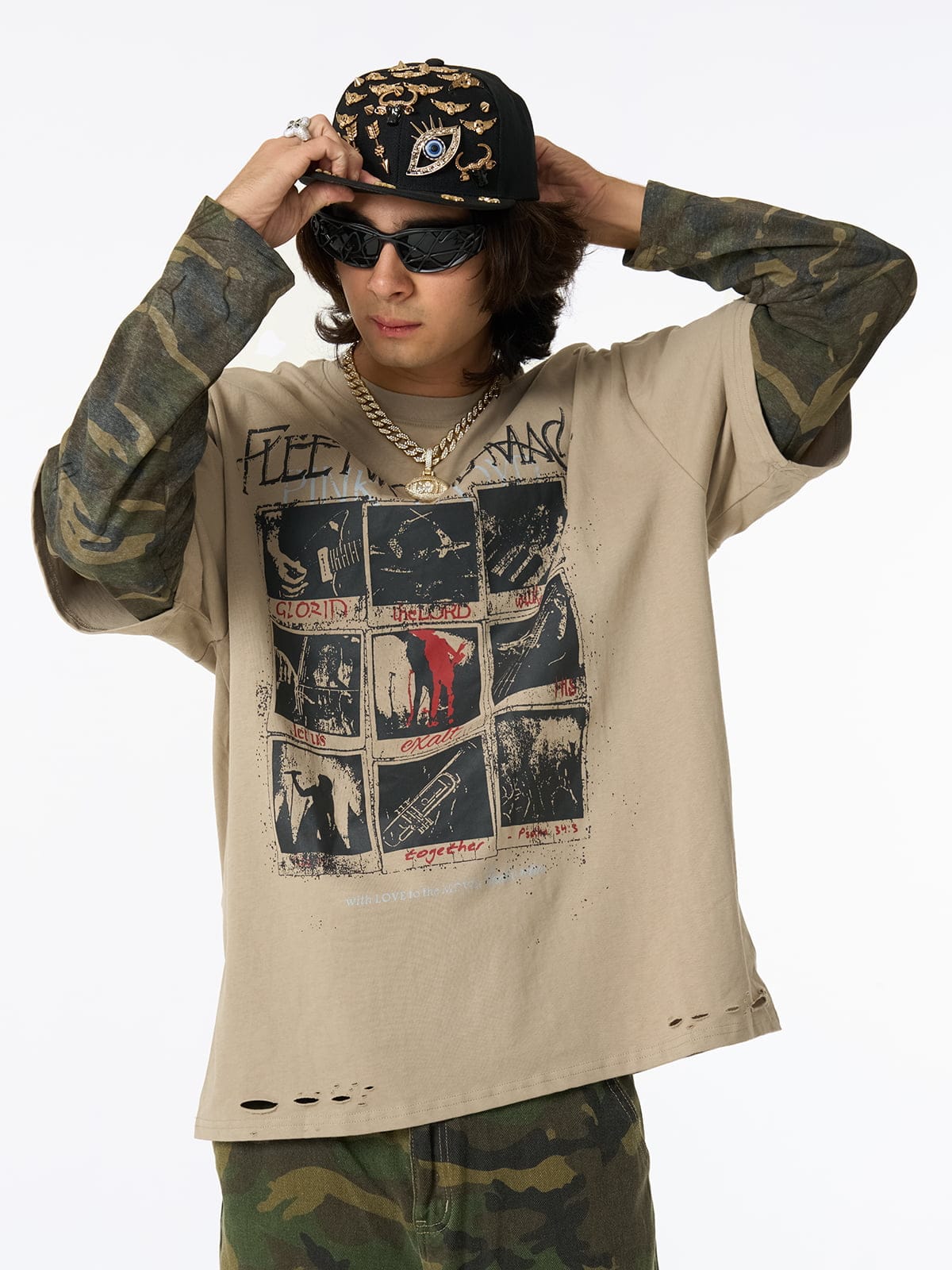 Camiseta de manga larga "Camuflaje desgastado"